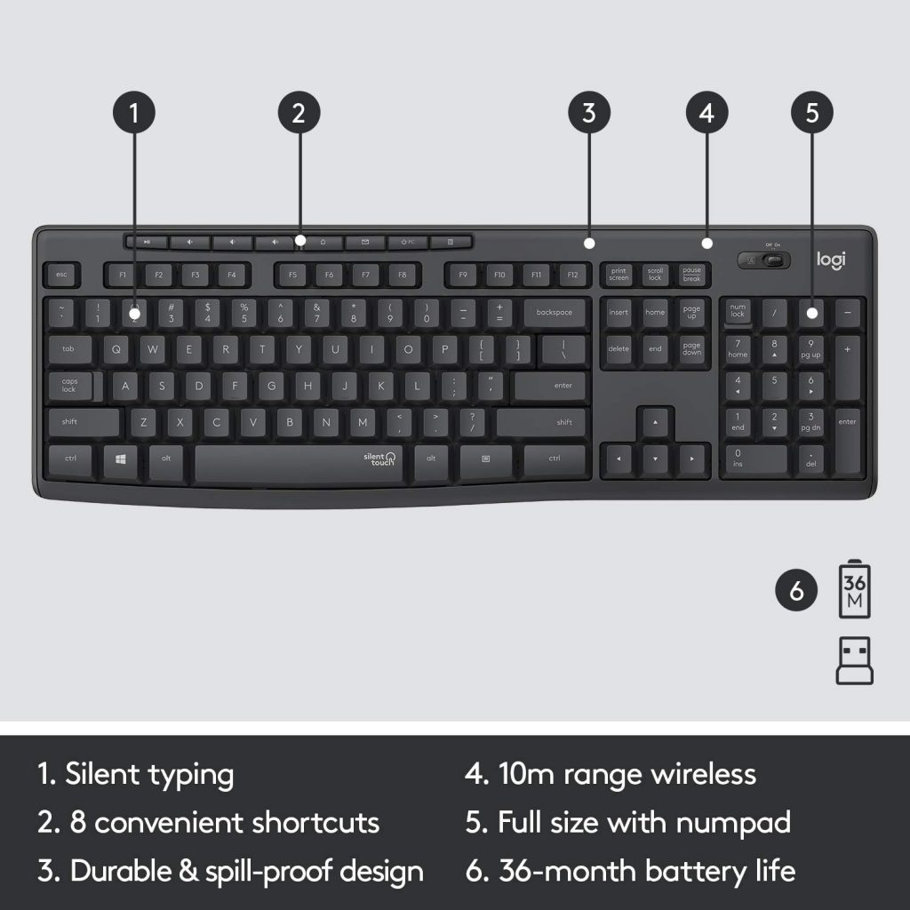 Logitech MK295 Wireless Keyboard and Mouse Combo - SilentTouch ...